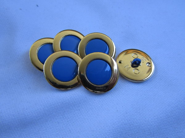 Knopf blau mit goldfarbenem Rand 23 mm