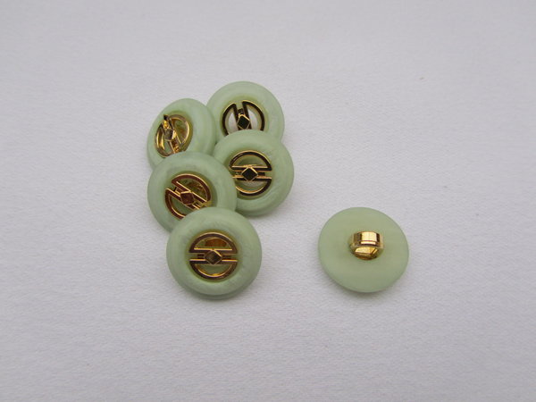 Knopf hellgrün-gold mit Öse und Einsatz 15 mm