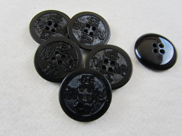 Knopf schwarz mit asiatischen Symbolen 18 mm