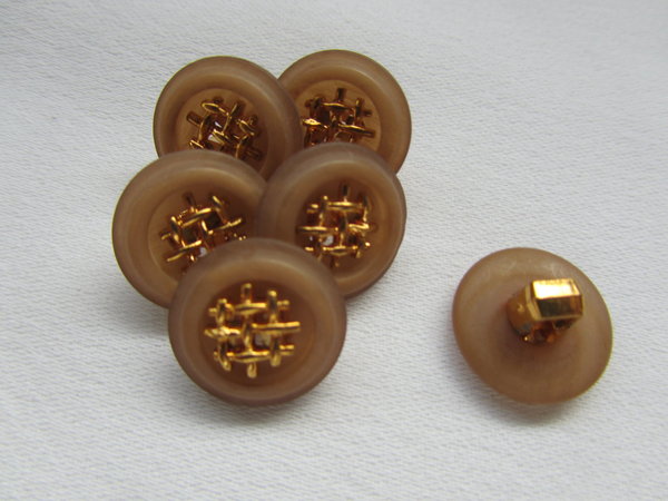 Knopf  braun-gold mit Öse und Einsatz 15 mm
