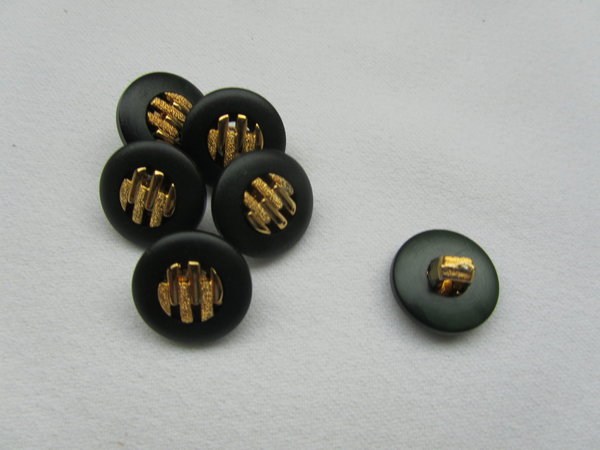 Knopf schwarz-gold mit Öse und Einsatz 15 mm